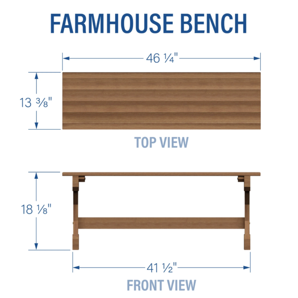 46" Meranti Wood Farmhouse Bench for Entryway, Garden, Patio - Image 3