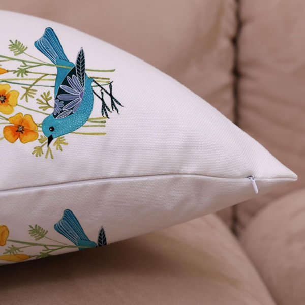 Bird Decorative Pillow Covers Spring Style Throw Pillow Cover Cushion Case Outdoor Flower Bird Set for Sofa Bed Couch Car Office 16X16 Inch Set of 4 - Image 4