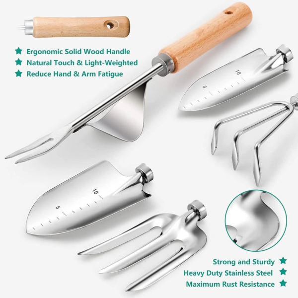 Garden Tool Set, 9 Piece Heavy Duty Gardening Hand Tools with Fashion and Durable Garden Tools Organizer Handbag,Rust-Proof Garden Tool Set, Ideal Gardening Gifts for Women and Men - Image 3