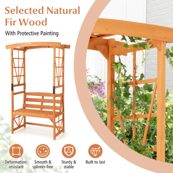 6.2 FT Tall Patio Garden Arbor with Pergola and 2-Seat Bench for Garden Lawn Backyard Decoration - Image 7
