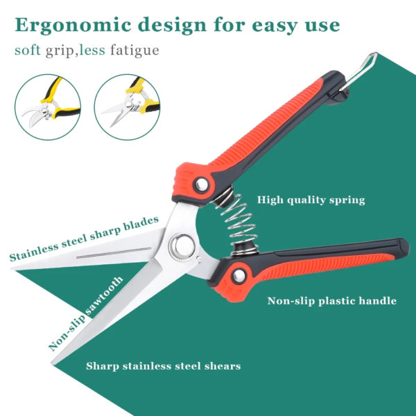 Stainless Steel Pruning Shears Set - 3 Pack Sharp Hand Garden Clippers with Protective Garden Gloves - Image 3