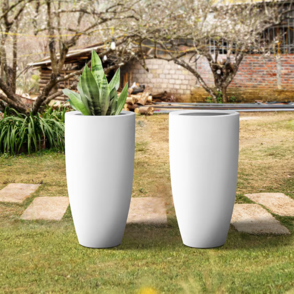 2 -Pack round 13.39-Inches W Medium White Concrete Contemporary/Modern Indoor/Outdoor Planter with Drainage Holes - Image 3