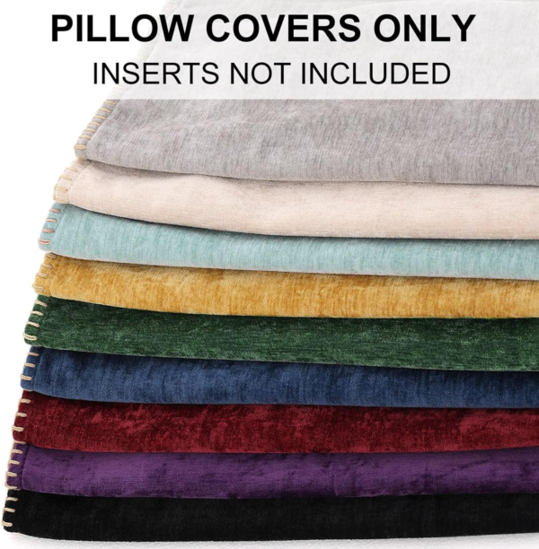 Chenille Soft Throw Pillow Covers 24X24 Set of 2, Farmhouse Velvet Decorative Pillow Covers with Stitched Edge for Couch Sofa Bed, Aqua Haze - Image 8
