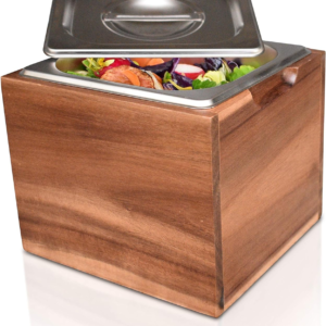 Kitchen Compost Bin- Rust Proof Stainless Steel Insert, Countertop Compost Bin with Lid and Acacia Wood Box- Small Compost Bin Kitchen