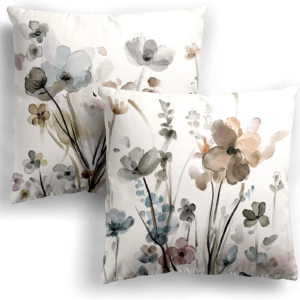 KKVEE Flower Throw Pillow Covers 18X18 Set of 2, Flowers Pillow Cushion Cases, Modern Decorative Square Pillowcases for Sofa Couch Bedroom Living Room Car
