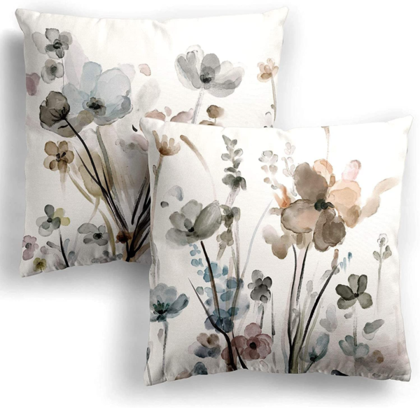 KKVEE Flower Throw Pillow Covers 18X18 Set of 2, Flowers Pillow Cushion Cases, Modern Decorative Square Pillowcases for Sofa Couch Bedroom Living Room Car