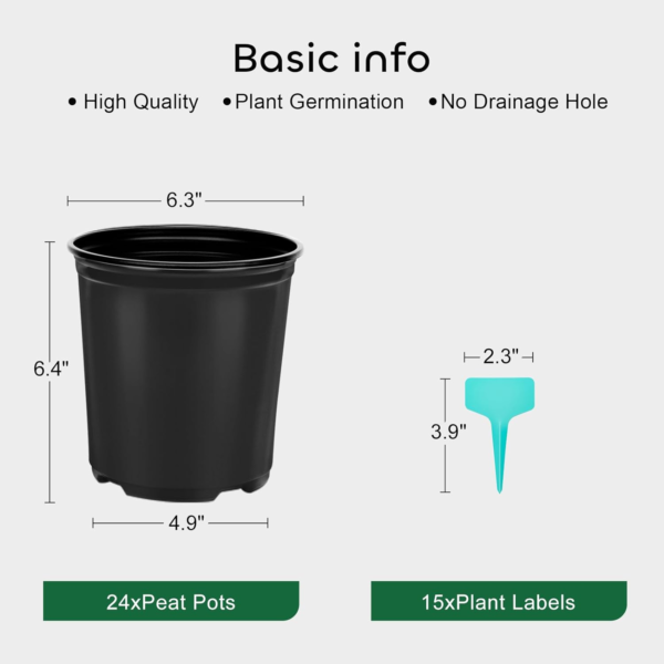 24 Set 6" 1 Gallon for Plants Flexible Nursery Pot with Drainage Hole and 15 Pcs Plant Labels Flower Plant Container for Indoor Outdoor Seedlings Vegetables Succulents(Black) - Image 5