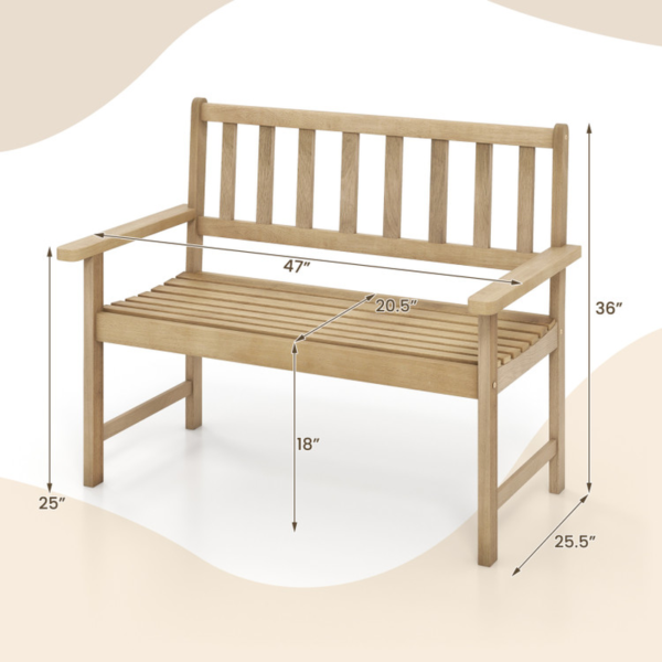 Outdoor Indonesia Teak Wood Garden Bench 2-Person with Backrest and Armrests - Image 4