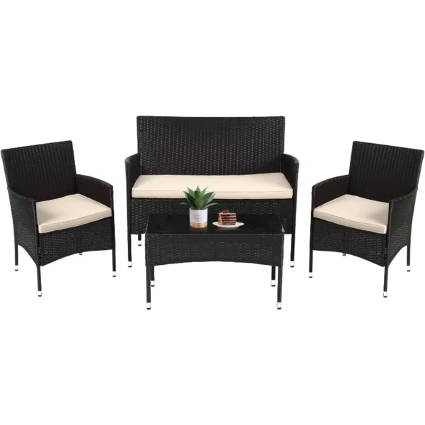FDW Patio Furniture Set 4 Pieces Outdoor Rattan Chair Wicker Sofa Garden Conversation Bistro Sets for Yard,Pool or Backyard - Image 2
