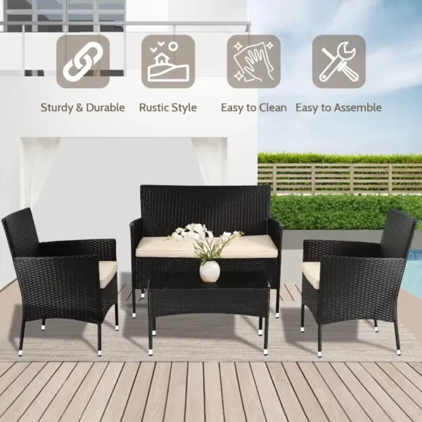 FDW Patio Furniture Set 4 Pieces Outdoor Rattan Chair Wicker Sofa Garden Conversation Bistro Sets for Yard,Pool or Backyard - Image 5