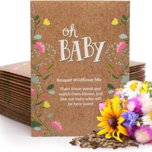 Oh Baby Flower Seeds Packets - Girl/Boy Baby Shower Favors - Pre-Filled, 25 Wildflower Seed Packs for Favor - Eco-Friendly Gift & Babys Guest Giveaways - Non-Gmo Seeds - Brown Envelop