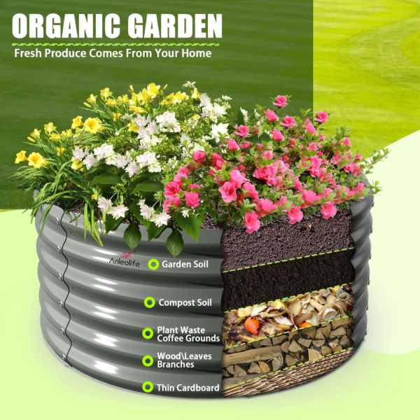2 Pack-4Ft round Galvanized Raised Garden Bed, 18” Tall above Ground Modular Metal Planter Boxes Outdoor for Vegetables Flowers Herbs, Anti-Rust & Easy-Setup Quartz Grey - Image 4