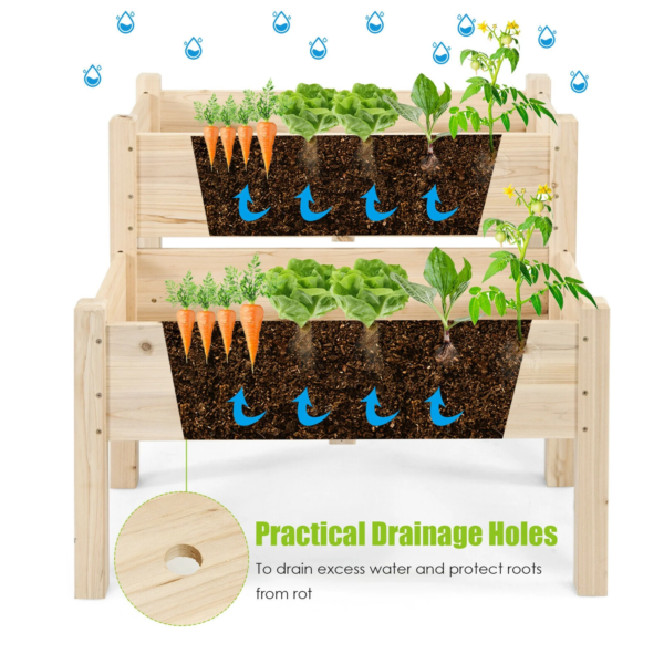 2 Tier Wooden Raised Garden Bed Elevated Planter Box W/Legs Drain Holes - Image 9