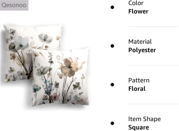KKVEE Flower Throw Pillow Covers 18X18 Set of 2, Flowers Pillow Cushion Cases, Modern Decorative Square Pillowcases for Sofa Couch Bedroom Living Room Car - Image 7