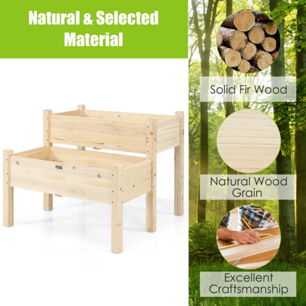 2 Tier Wooden Raised Garden Bed Elevated Planter Box W/Legs Drain Holes - Image 8