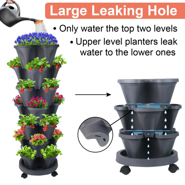 24” X 24” X 48” Vertical Dark Gray Plastic Plant Planter with Self-Watering (7 Count) - Image 2