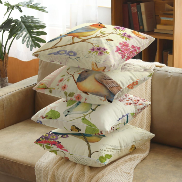 Spring Outdoor Bird Flower Decorative Throw Pillow Covers Both Sides Hummingbird Print Design Linen 16X16 Set of 4 with Zipper for Patio Home Couch Sofa Bedroom Decor - Image 5