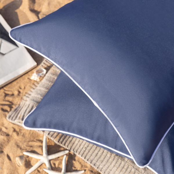 Pack of 2 Outdoor Waterproof Throw Pillow Covers with Contrast Piping, Decorative Square Cushion Case Patio Pillows for Couch Tent Sunbrella, Lime Green 20X20 Inches - Image 2