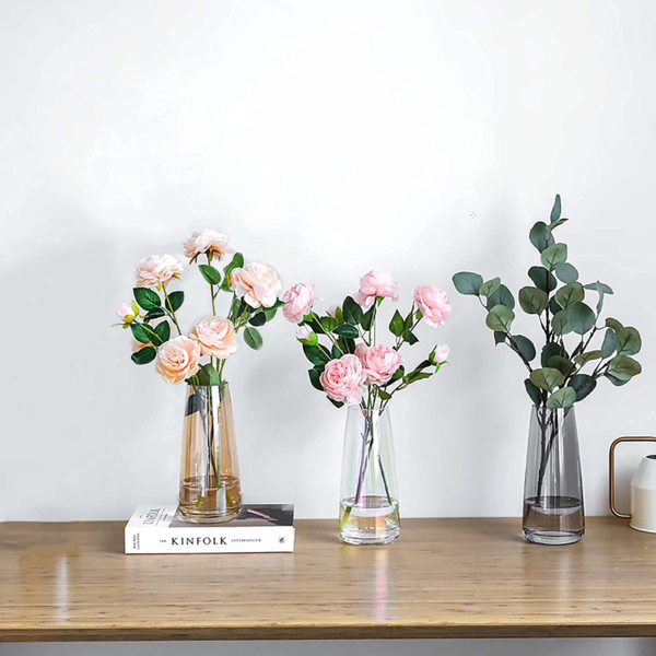 Modern Glass Vase Irised Crystal Clear Glass Vase for Home Office Decor (Crystal Amber) - Image 6