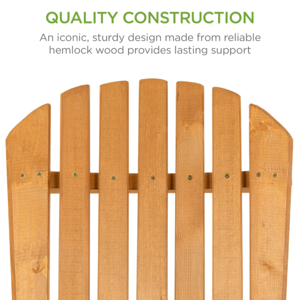 Folding Adirondack Chair Outdoor, Wooden Accent Lounge Furniture W/ 350Lb Capacity - Natural - Image 5