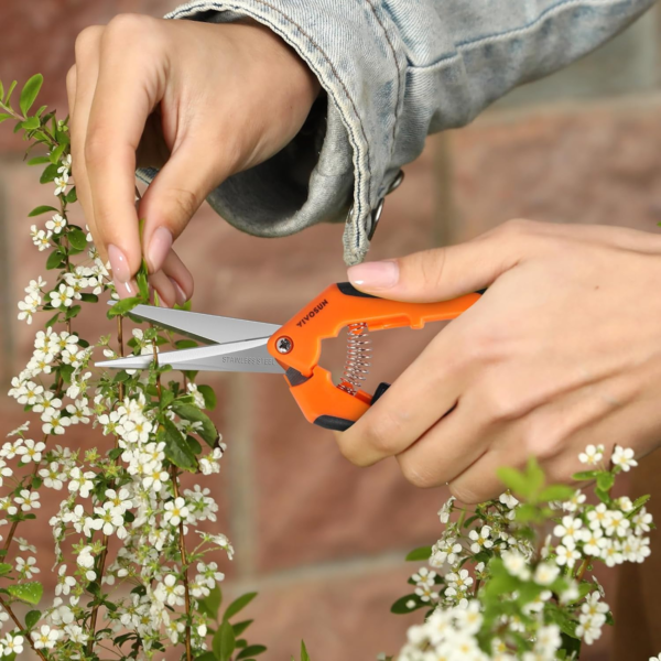 6.5 Inch Gardening Scissors Hand Pruner Pruning Shear with Straight Stainless Steel Blades Orange 1-Pack - Image 9