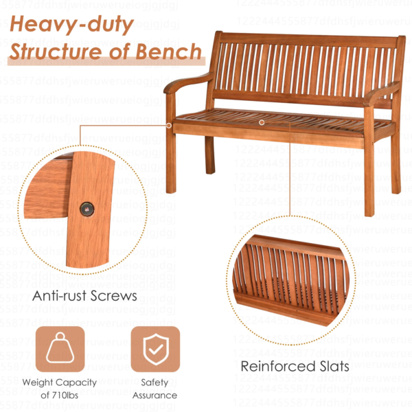 50'' Two Person Outdoor Garden Bench Loveseat Porch Chair Solid Wood W/Armrest - Image 7