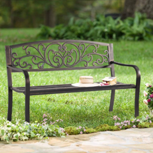 Patio Garden Bench Outdoor Metal Bench Park Yard Furniture Cast Iron Loveseats with Armrests for Porch Backyard Lawn Deck