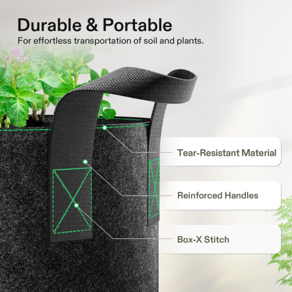 5-Pack 5 Gallon Grow Bags Heavy Duty 300G Thickened Nonwoven Plant Fabric Pots with Handles - Image 4