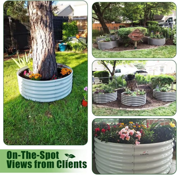 2 Pack-4Ft round Galvanized Raised Garden Bed, 18” Tall above Ground Modular Metal Planter Boxes Outdoor for Vegetables Flowers Herbs, Anti-Rust & Easy-Setup Quartz Grey - Image 6