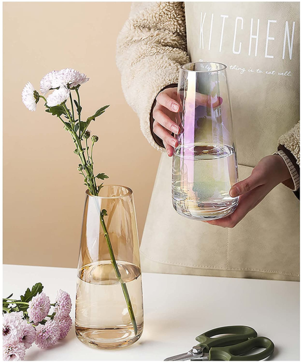Modern Glass Vase Irised Crystal Clear Glass Vase for Home Office Decor (Crystal Amber) - Image 2