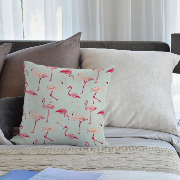 Flamingo Decorative Throw Pillow Cover Case,Flamingos Cotton Linen Outdoor Pillow Cases Square Standard Cushion Covers for Sofa Couch Bed 18X18 Inch Pink - Image 4