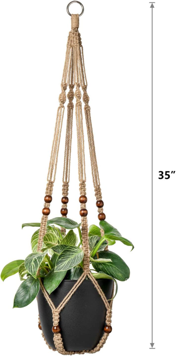 Macrame Plant Hanger Indoor Jute Hanging Planter Basket with Wood Beads Decorative Flower Pot Holder No Tassels for Indoor Outdoor Boho Home Decor 35 Inch, Brown, Set of 1 (POTS NOT Included) - Image 6