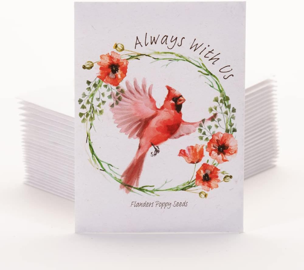 | Memorial Cardinal Celebration of Life Funeral Favors for Guests | Non-Gmo, Non-Coated Flanders Poppy Seed Packets | Sentimental Funeral Service Gift | Pack of 25