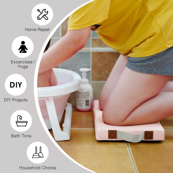 Waterproof Kneeling Pad for Garden or Bath, 2 Inch Thick Soft Foam Kneeler Mat for Gardeners Knee Support or Bathtub Bathing with Handle and Removable Cover - Pink - Image 5