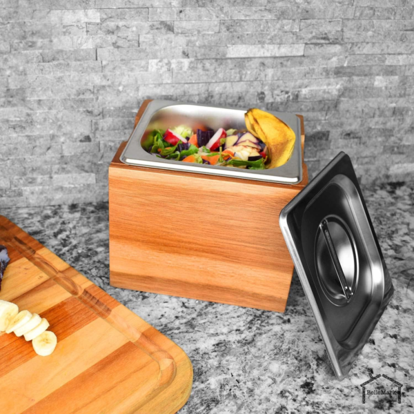 Kitchen Compost Bin- Rust Proof Stainless Steel Insert, Countertop Compost Bin with Lid and Acacia Wood Box- Small Compost Bin Kitchen - Image 3