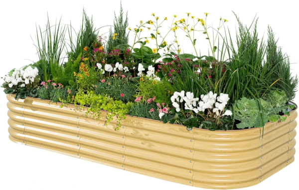 17" Tall 10 in 1 Raised Gardening Bed Modular Metal Outdoor Planter Pearl White - Image 12