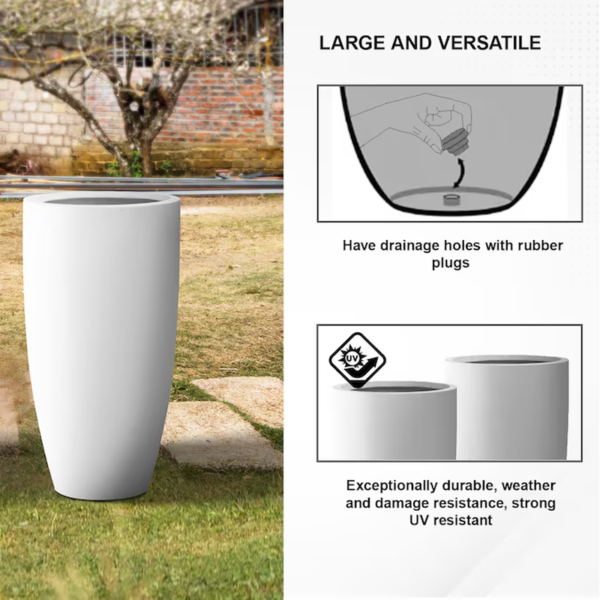 2 -Pack round 13.39-Inches W Medium White Concrete Contemporary/Modern Indoor/Outdoor Planter with Drainage Holes - Image 8