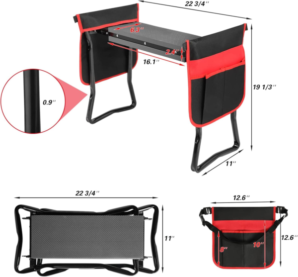 Garden Kneeler and Seat--Folding Garden Stool, Gardening Bench Supplies, Heavy Duty Kneeler with 2 Ex-Large Pouches, EVA Foam Thick Pad, Detachable Belt--Gardening Gift for Women Men Gardener Lovers - Image 3