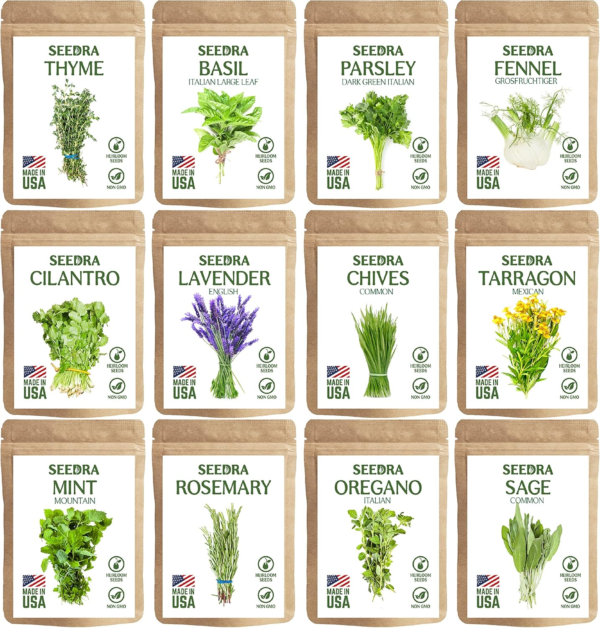 12 Herb Seeds Variety Pack - 3800+ Non-Gmo Heirloom Seeds for Planting Hydroponic Indoor or Outdoor Home Garden - Rosemary, Tarragon, Lavender, Oregano, Basil, Thyme, Parsley, Chives & More