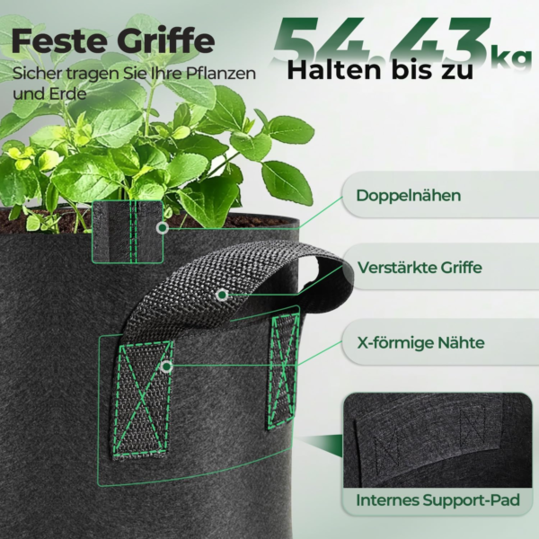 10 Gallon Grow Bags, Fabric Pots for Plants Potato Planter Grow Garden Bags to Grow Vegetables Tomato Planting Growing Bags Smart Plant Pot Container Gardening for Outdoor, Black Nonwoven (5 Pack) - Image 3