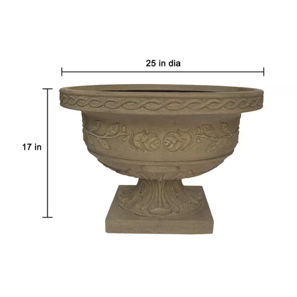 17 In. H. Granite Cast Stone Fiberglass Rose Low Urn - Image 3