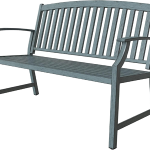 Farmhouse Outdoor Bench, Garden Benches with Anti-Rust Aluminum Metal Frame, Faux Wood Grain Finish Frame Patio Bench for Front Porch, Weathered Blue