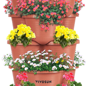 5 Tier Vertical Gardening Stackable Planter for Strawberries, Flowers, Herbs, Vegetables, Brown