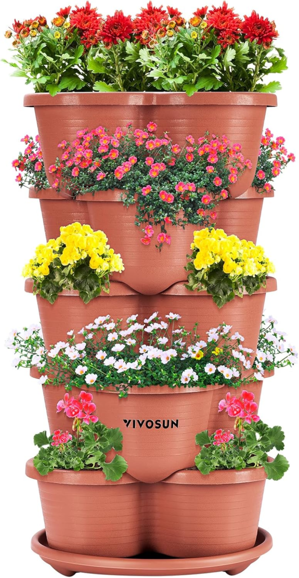 5 Tier Vertical Gardening Stackable Planter for Strawberries, Flowers, Herbs, Vegetables, Brown