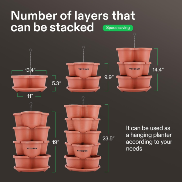 5 Tier Vertical Gardening Stackable Planter for Strawberries, Flowers, Herbs, Vegetables, Brown - Image 4
