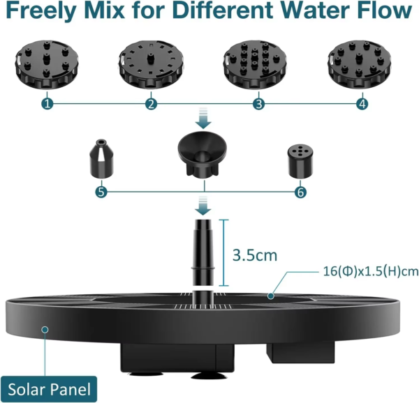 Solar Floating Water Fountain Bird Bath Fountain Pump Pond Decoration Solar Powered Fountain Water Pump for Garden and Patio - Image 4