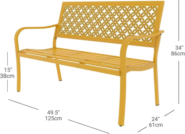 Outdoor Bench, Garden Benches with Anti-Rust Metal Powder Coated Frame, Patio Bench for Front Porch Park outside Furniture Decor, Sunflower Yellow - Image 3