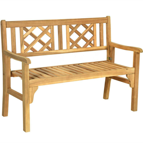3-Person Acacia Wood Outdoor Bench Folding Armrest - Image 3