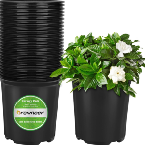 24 Set 6" 1 Gallon for Plants Flexible Nursery Pot with Drainage Hole and 15 Pcs Plant Labels Flower Plant Container for Indoor Outdoor Seedlings Vegetables Succulents(Black)