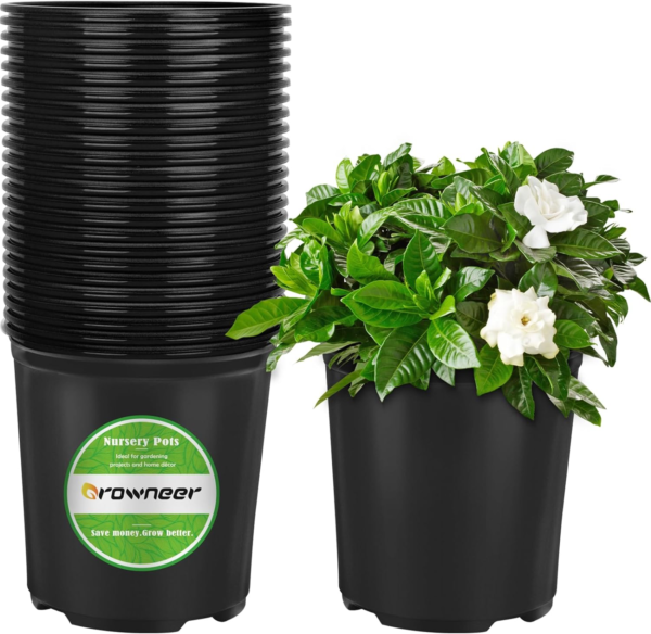 24 Set 6" 1 Gallon for Plants Flexible Nursery Pot with Drainage Hole and 15 Pcs Plant Labels Flower Plant Container for Indoor Outdoor Seedlings Vegetables Succulents(Black)